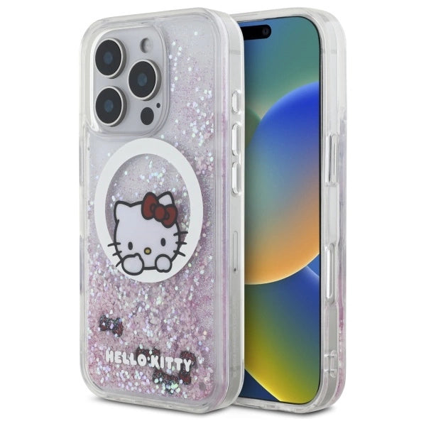 Hello Kitty Liquid Glitter Sweet Kitty Bows MagSafe Case til iPhone 16 Pro Max - hvid