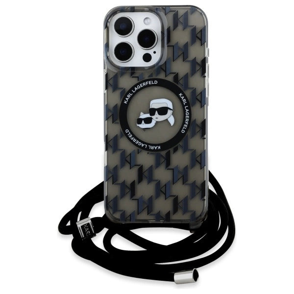 Karl Lagerfeld IML Crossbody Monogram Karl & Choupette Head MagSafe Case for iPhone 16 Pro - Black