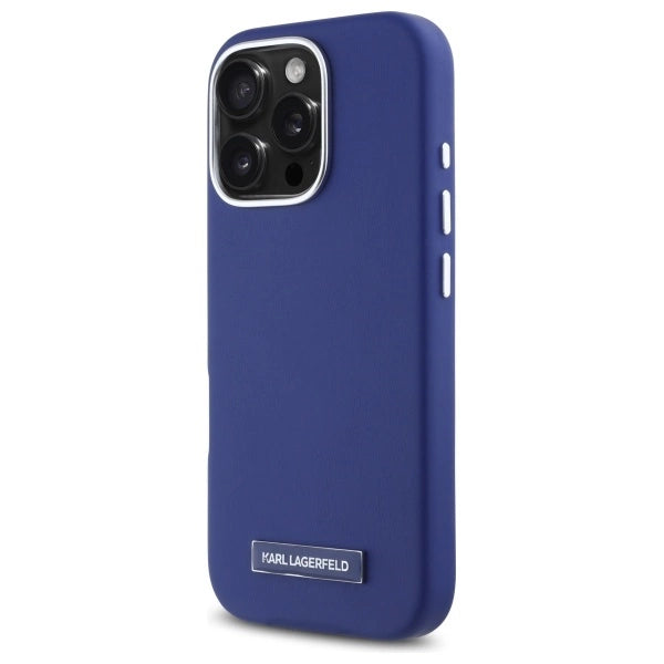 Karl Lagerfeld FW Metal Plate MagSafe iPhone 16 Pro Case - Blue