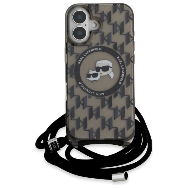 Karl Lagerfeld IML Crossbody Monogram Karl & Choupette Head MagSafe iPhone 16 Case - Black