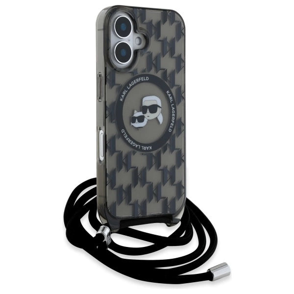 Karl Lagerfeld IML Crossbody Monogram Karl & Choupette Head MagSafe iPhone 16 Case - Black