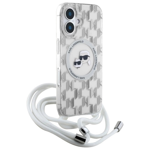 Karl Lagerfeld IML Crossbody Monogram Karl & Choupette Head MagSafe iPhone 16 Case - Clear