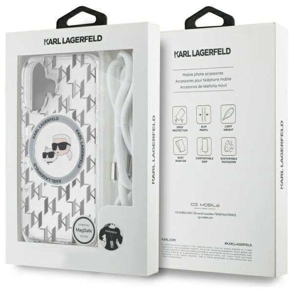 Karl Lagerfeld IML Crossbody Monogram Karl & Choupette Head MagSafe iPhone 16 Case - Clear