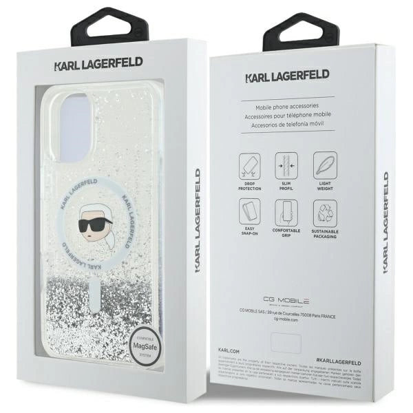 Karl Lagerfeld Liquid Glitter Karl Head Magsafe iPhone 16 Case - Clear