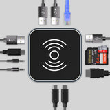 Hub USB-C 12 in 1 Wozinsky WHBC09Y8S multifunctional, with wireless charging function, aluminum, with 15 cm cable - gray
