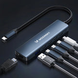 USB-C 6 i 1 Hub Wozinsky WHBC10Y4S Multifunktionel, Aluminium, med 25 cm Kabel - Grå