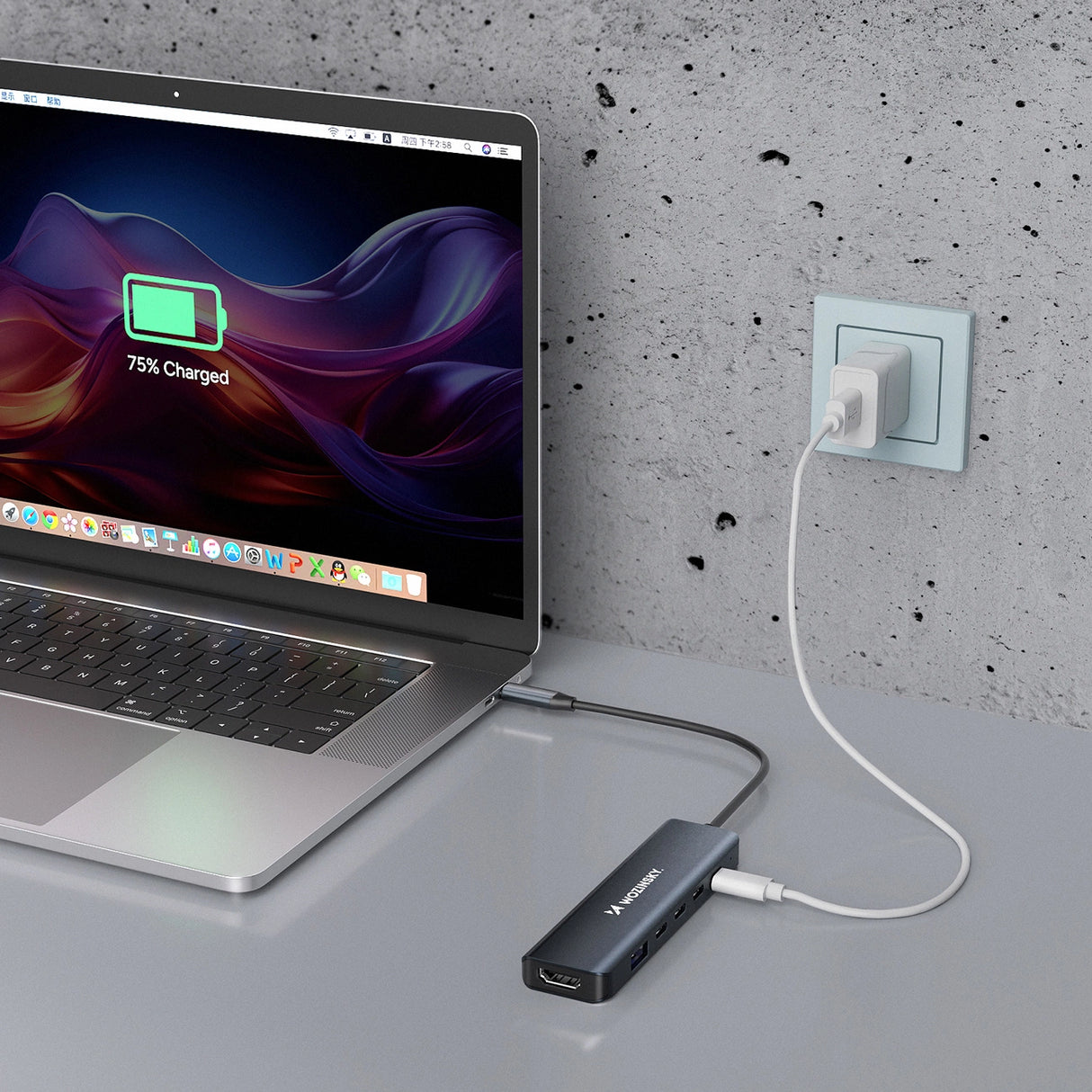 USB-C 6 i 1 Hub Wozinsky WHBC10Y4S Multifunktionel, Aluminium, med 25 cm Kabel - Grå
