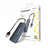 USB-A Hub Wozinsky WHS080YSS 4 x USB-A 3.0 med individuelle stik, aluminium, med 30 cm kabel - grå