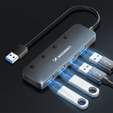 USB-A Hub Wozinsky WHS080YSS 4 x USB-A 3.0 med individuelle stik, aluminium, med 30 cm kabel - grå