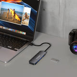 USB-A Hub Wozinsky WHS080YSS 4 x USB-A 3.0 med individuelle stik, aluminium, med 30 cm kabel - grå