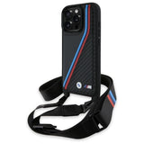 BMW M Edition Carbon Tricolor Lines & Strap Case til iPhone 16 Pro - sort
