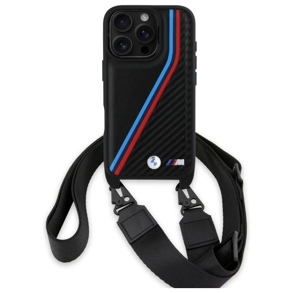 BMW M Edition Carbon Tricolor Lines & Strap Case til iPhone 16 Pro - sort