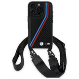 BMW M Edition Carbon Tricolor Lines & Strap Case til iPhone 16 Pro - sort