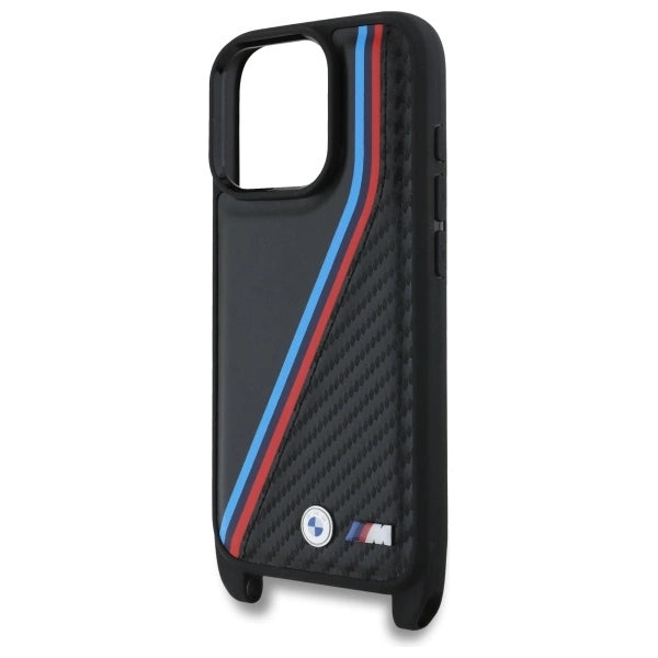 BMW M Edition Carbon Tricolor Lines & Strap Case til iPhone 16 Pro - sort