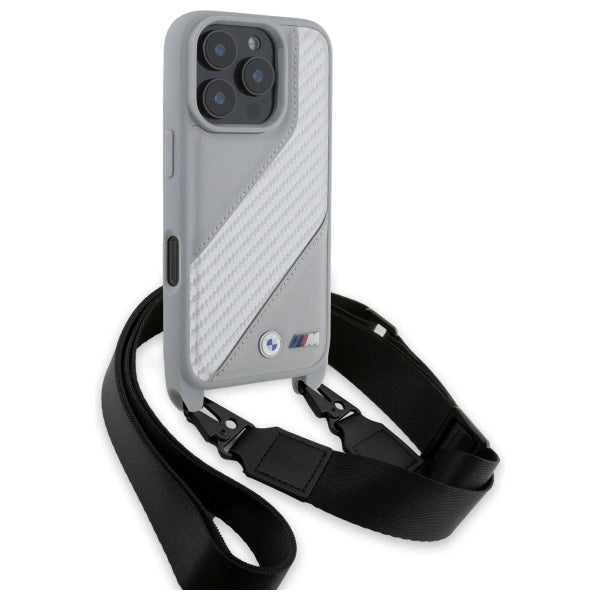 BMW M Edition Carbon Stripe & Strap iPhone 16 Pro Max Case - Grå