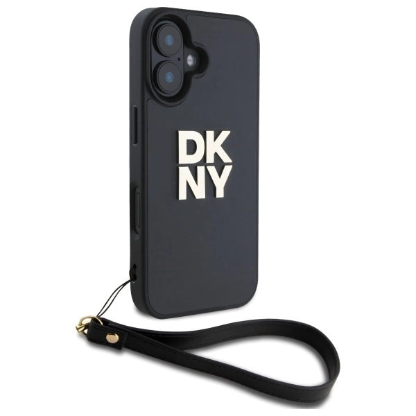 DKNY Wrist Strap Stock Logo iPhone 16 Case - Black