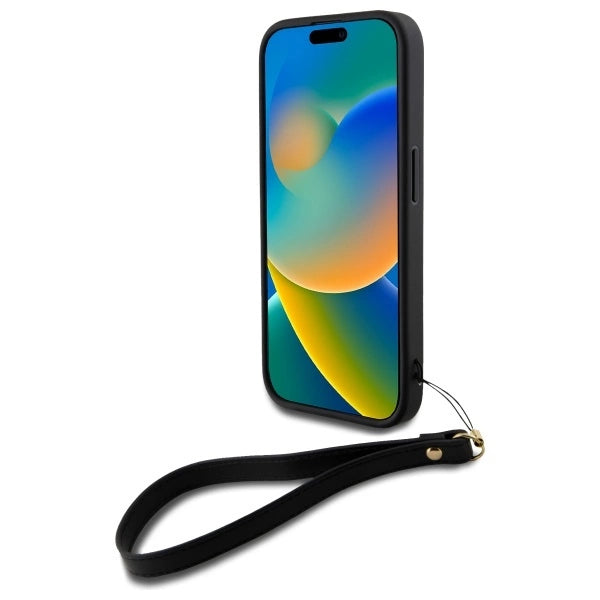 DKNY Wrist Strap Stock Logo iPhone 16 Case - Black