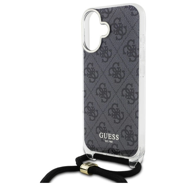 Guess Crossbody Cord 4G Print Case til iPhone 16 - sort
