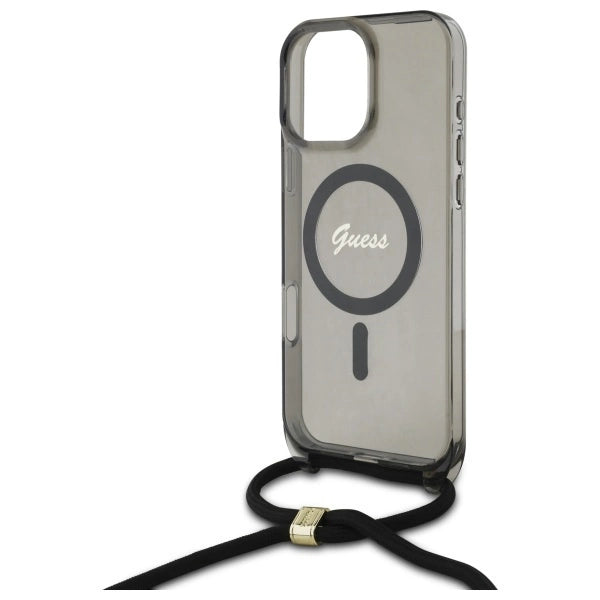 Guess Crossbody Cord Script MagSafe Case til iPhone 16 Pro - sort