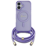 Guess Crossbody Cord Script MagSafe iPhone 16 Case - lilla