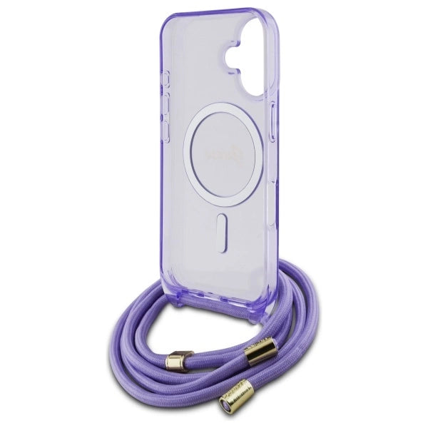 Guess Crossbody Cord Script MagSafe iPhone 16 Case - lilla