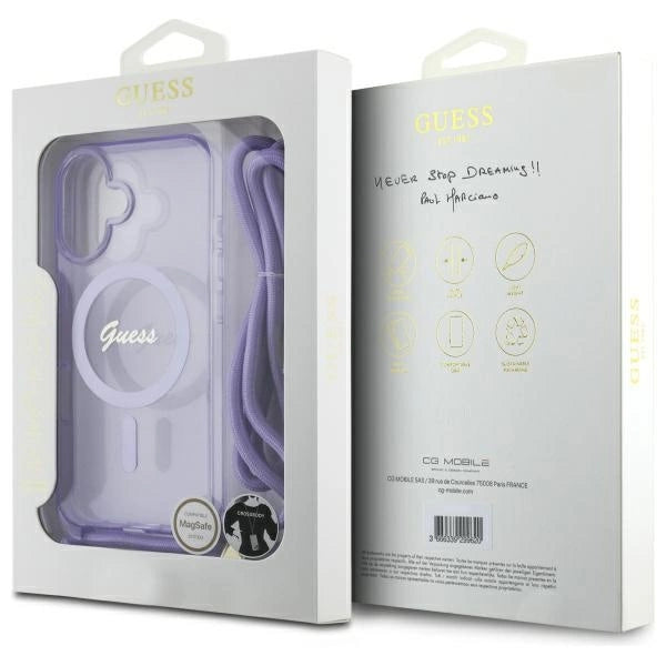 Guess Crossbody Cord Script MagSafe iPhone 16 Case - lilla