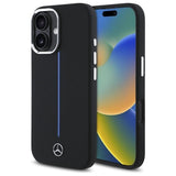 Mercedes Silicone Blue Stripe MagSafe iPhone 16 Case - Black