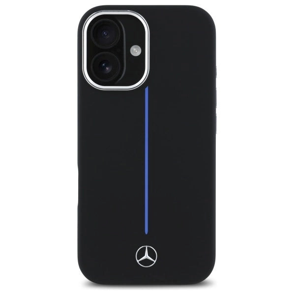 Mercedes Silicone Blue Stripe MagSafe iPhone 16 Case - Black