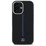 Mercedes Silicone Blue Stripe MagSafe iPhone 16 Case - Black