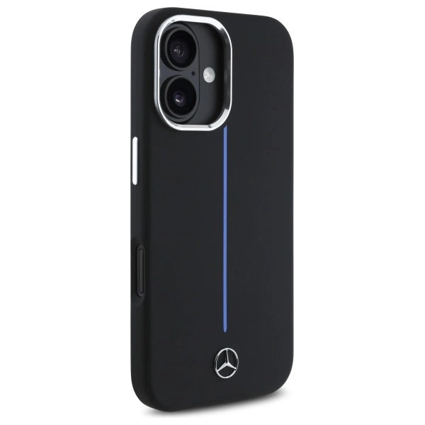 Mercedes Silicone Blue Stripe MagSafe iPhone 16 Case - Black