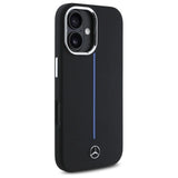 Mercedes Silicone Blue Stripe MagSafe iPhone 16 Case - Black