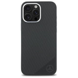 Mercedes Silicone Tonal Logo Wood Pattern MagSafe iPhone 16 Pro Max Case - Black