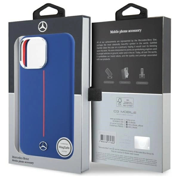 Mercedes Silicone Red Stripe MagSafe Case for iPhone 16 Pro Max - Navy Blue