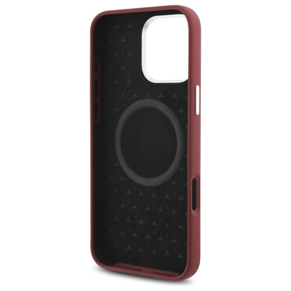 Mercedes Silicone White Stripe MagSafe Case for iPhone 16 Pro Max - Red