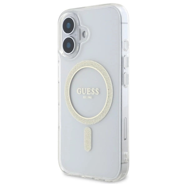 Guess GUHMP16MHFGERET iPhone 16 Plus 6.7" gennemsigtigt hårdkasse IML Glitter Circle MagSafe