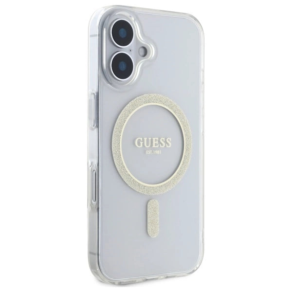 Guess GUHMP16MHFGERET iPhone 16 Plus 6.7" gennemsigtigt hårdkasse IML Glitter Circle MagSafe