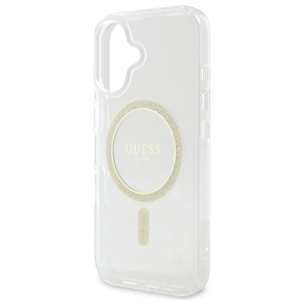 Guess GUHMP16MHFGERET iPhone 16 Plus 6.7" gennemsigtigt hårdkasse IML Glitter Circle MagSafe