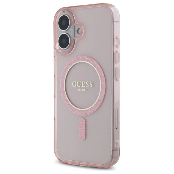 Guess GUHMP16SHFGEREP iPhone 16 6.1" pink/pink hardcase IML Glitter Circle MagSafe