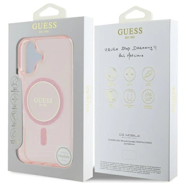 Guess GUHMP16SHFGEREP iPhone 16 6.1" pink/pink hardcase IML Glitter Circle MagSafe