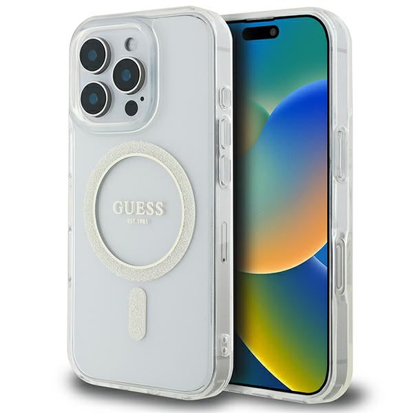 Guess IML Glitter Circle MagSafe Case for iPhone 16 Pro Max - Clear