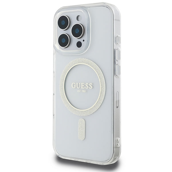 Guess IML Glitter Circle MagSafe Case for iPhone 16 Pro Max - Clear