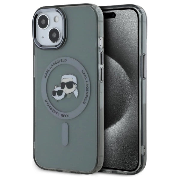 Karl Lagerfeld KLHMP15SHLSKCK iPhone 15 6.1" black/black hardcase IML Metal Karl&Choupette Head MagSafe