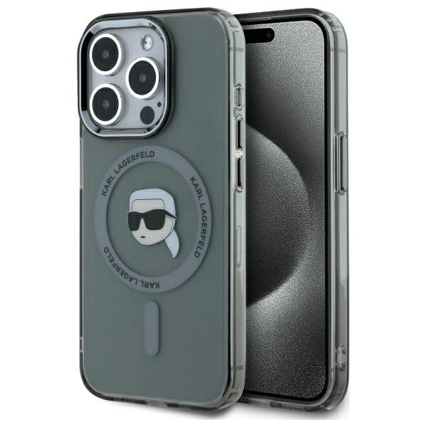 Karl Lagerfeld KLHMP15XHLSKIK iPhone 15 Pro Max 6.7" black/black hardcase IML Metal Karl Head MagSafe