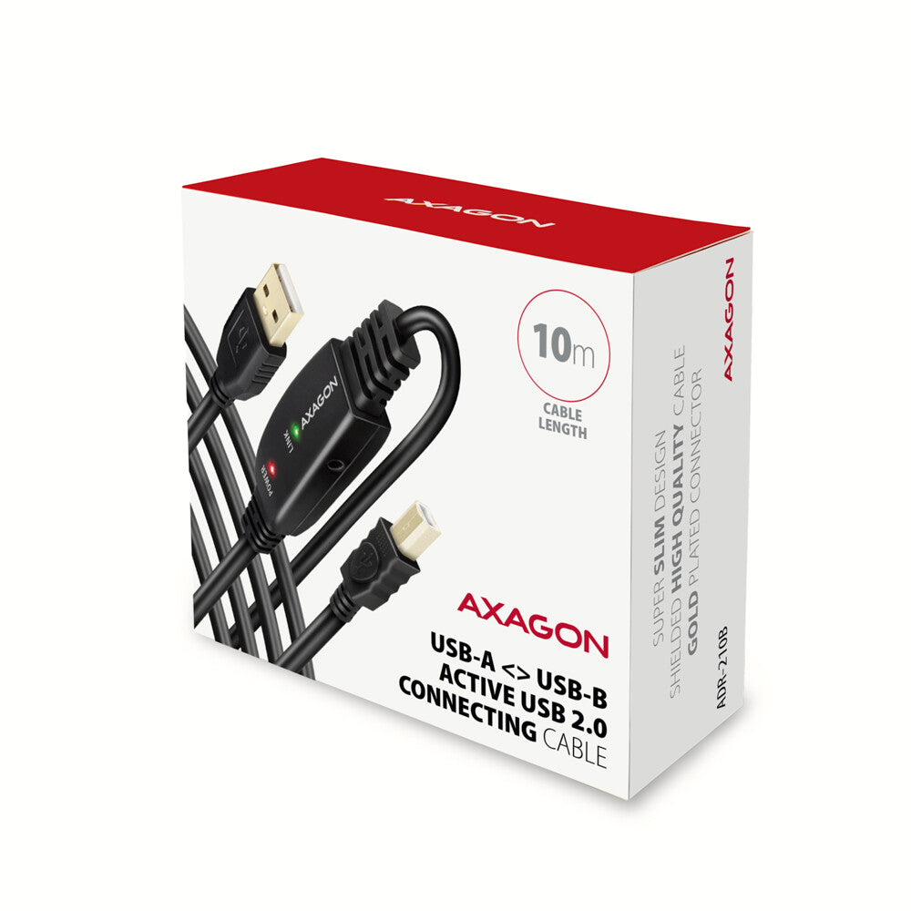 Axagon ADR-210B USB 2.0 A-M -> B-M active connecting/repeater cable 10m - Kabel - Digital/Daten USB-kabel USB A USB B 0,48 Gbit/sek. Sort