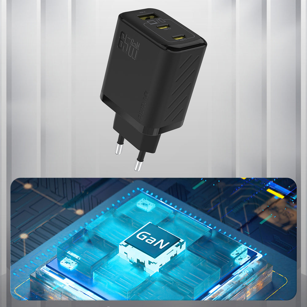 Dudao A29 65W GaN Wall Charger 2 x USB-C + 1 x USB-A - sort