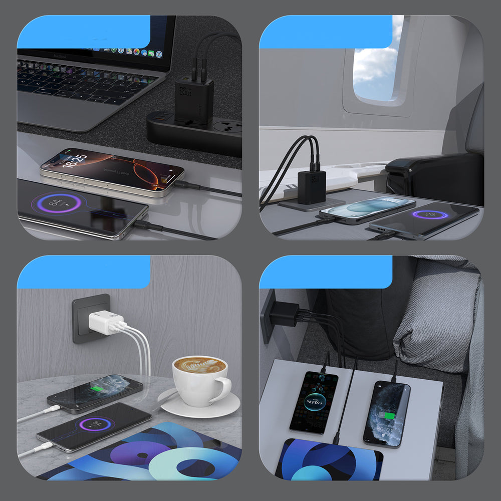 Dudao A29 65W GaN Wall Charger 2 x USB-C + 1 x USB-A - sort