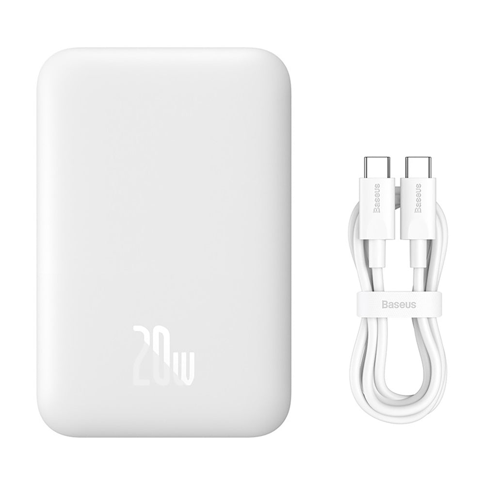 Baseus Magnetic Mini Air PPCXM06A 6000mAh 20W Power Bank med Simple Series USB-C-kabel - hvid