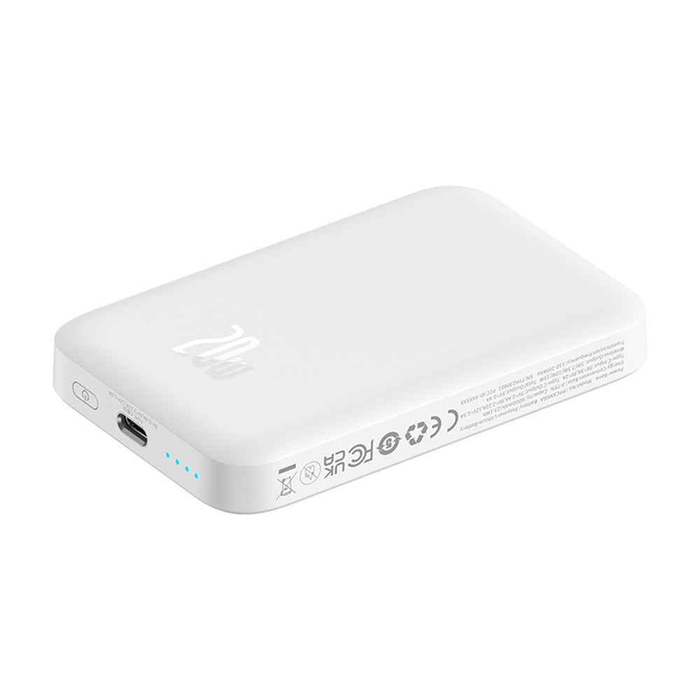 Baseus Magnetic Mini Air PPCXM06A 6000mAh 20W Power Bank med Simple Series USB-C-kabel - hvid