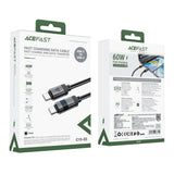 Acefast C15-03 USB-C - USB-C-kabel med display 480Mb/s 60W 1,2m - sort