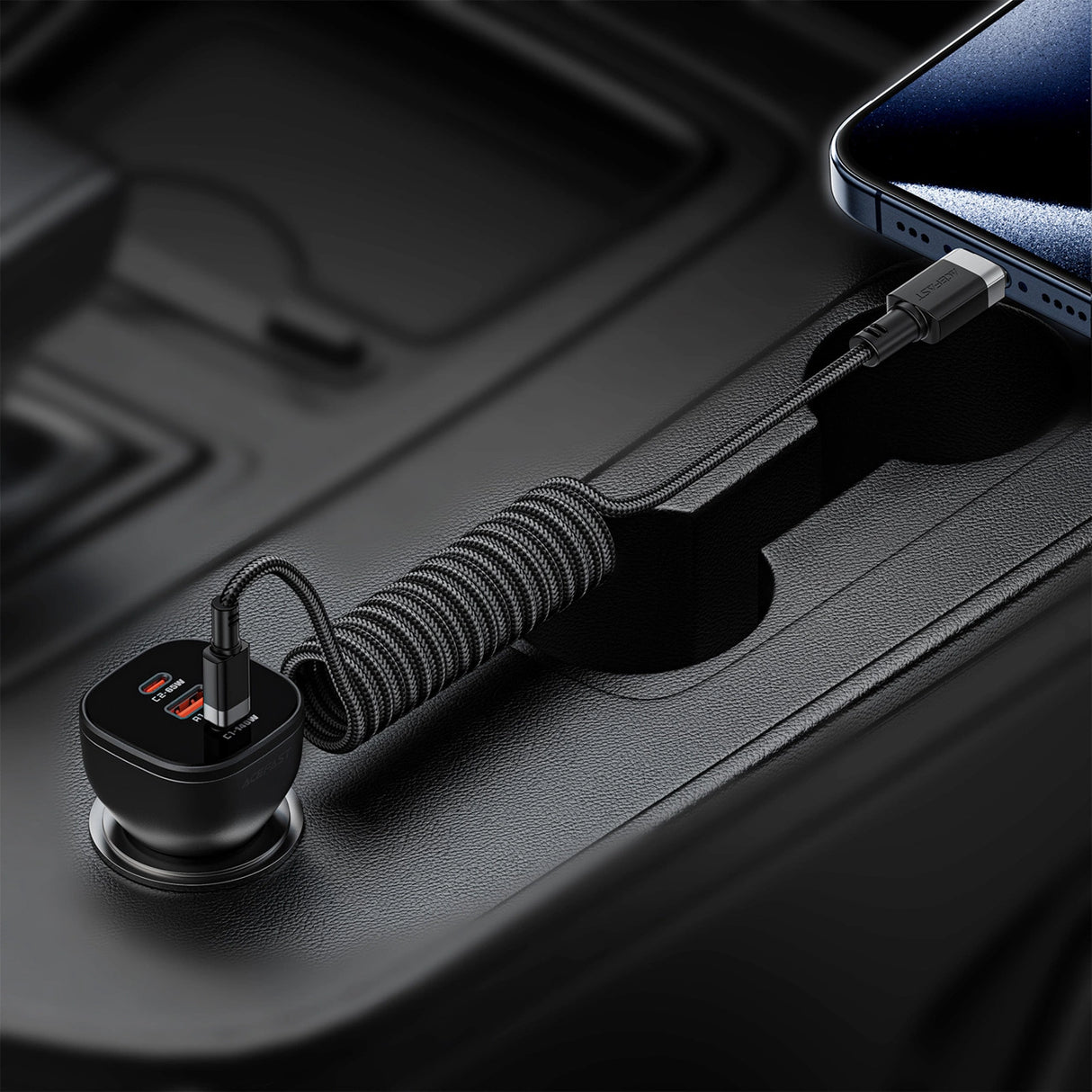 Acefast C14-03 USB-C - USB-C Spring Cable 480Mb/s 3A 1.2m - sort